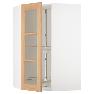 SEKTION Gabinete bajo esq+stn gira/prta vdr, blanco/Vedhamn roble, 26x15x40 "
