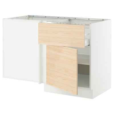 SEKTION Gabinete bajo esquina+cajón+estante, blanco/Askersund efecto de fresno claro, 50x24x30 "