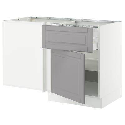 SEKTION Gabinete bajo esquina+cajón+estante, blanco/Bodbyn gris, 50x24x30 "
