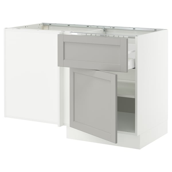 SEKTION Gabinete bajo esquina+cajón+estante, blanco/Lerhyttan gris claro, 50x24x30 "