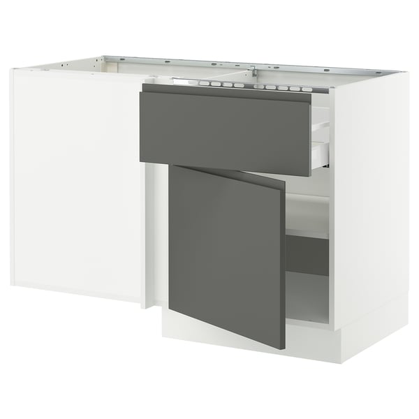 SEKTION Gabinete bajo esquina+cajón+estante, blanco/Voxtorp gris oscuro, 50x24x30 "