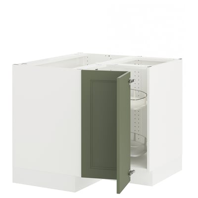 SEKTION Gabinete bajo esquina+estante gira, blanco/Axstad gris-verde, 38x24x30 "