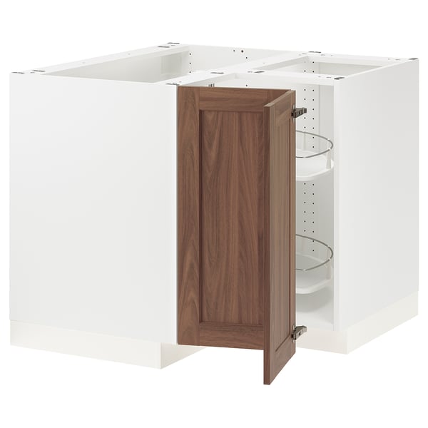 SEKTION Gabinete bajo esquina+estante gira, blanco Enköping/marrón efecto de nogal, 38x24x30 "