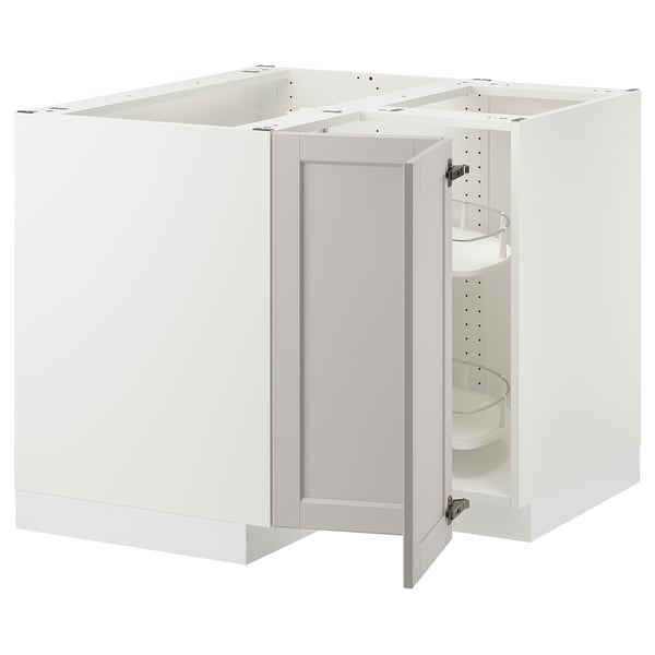 SEKTION Gabinete bajo esquina+estante gira, blanco/Lerhyttan gris claro, 38x24x30 "