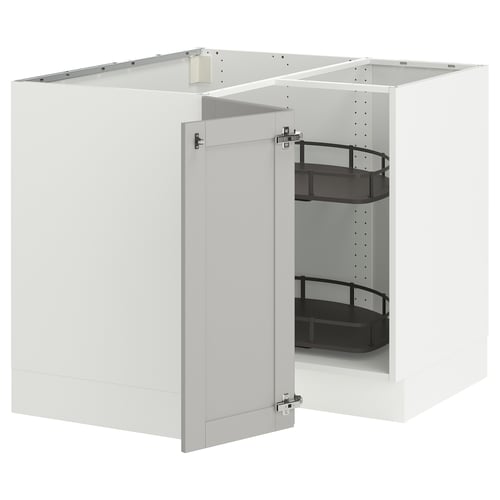 SEKTION Gabinete bajo esquina+estante gira, blanco/Lerhyttan gris claro, 38x24x30 "