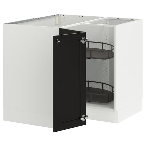 SEKTION Gabinete bajo esquina+estante gira, blanco/Lerhyttan teñido en negro, 38x24x30 "