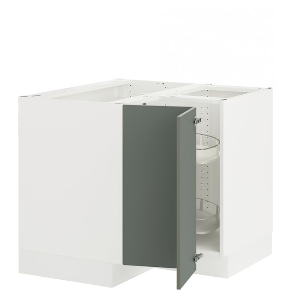 SEKTION Gabinete bajo esquina+estante gira, blanco/Nickebo verde grisáceo mate, 38x24x30 "