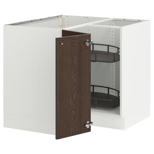 SEKTION Gabinete bajo esquina+estante gira, blanco/Sinarp marrón, 38x24x30 "