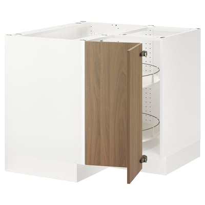 SEKTION Gabinete bajo esquina+estante gira, blanco/Tistorp efecto nogal marrón, 38x24x30 "