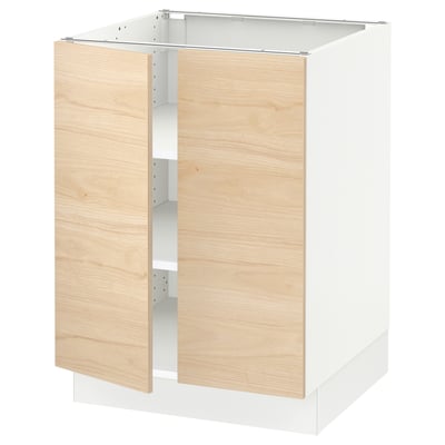 SEKTION Gabinete bajo+estantes/2 puertas, blanco/Askersund efecto de fresno claro, 24x24x30 "