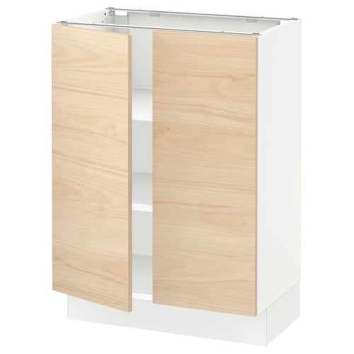 SEKTION Gabinete bajo+estantes/2 puertas, blanco/Askersund efecto de fresno claro, 24x15x30 "