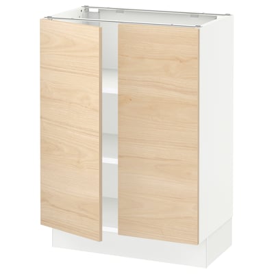 SEKTION Gabinete bajo+estantes/2 puertas, blanco/Askersund efecto de fresno claro, 24x15x30 "