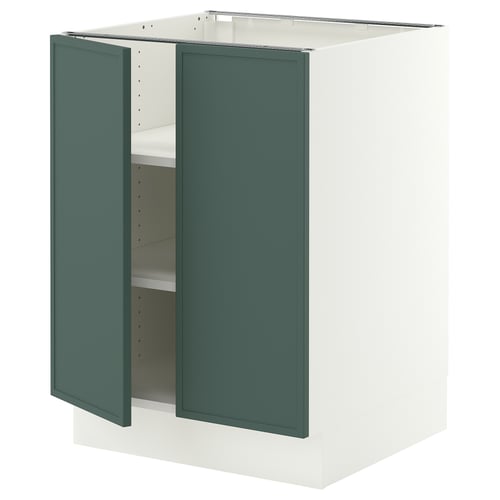SEKTION Gabinete bajo+estantes/2 puertas, blanco/Aspudden gris verdoso oscuro, 24x24x30 "
