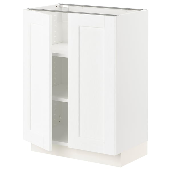 SEKTION Gabinete bajo+estantes/2 puertas, blanco Enköping/blanco efecto madera, 24x15x30 "
