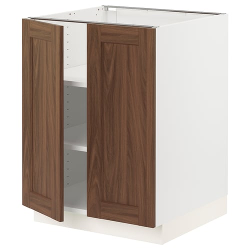 SEKTION Gabinete bajo+estantes/2 puertas, blanco Enköping/marrón efecto de nogal, 24x24x30 "