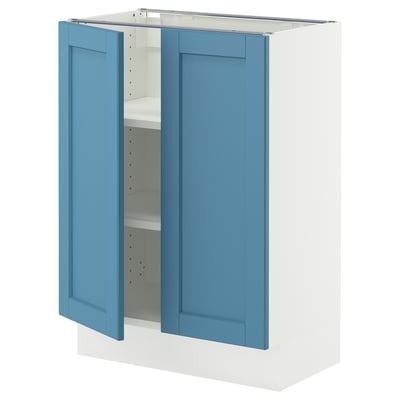 SEKTION Gabinete bajo+estantes/2 puertas, blanco/Lerhyttan azul, 24x15x30 "