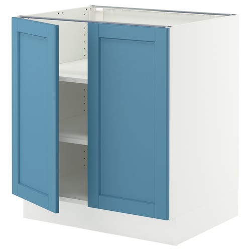 SEKTION Gabinete bajo+estantes/2 puertas, blanco/Lerhyttan azul, 30x24x30 "