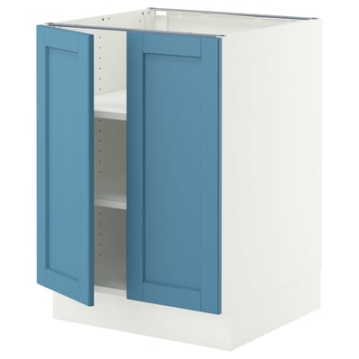 SEKTION Gabinete bajo+estantes/2 puertas, blanco/Lerhyttan azul, 24x24x30 "