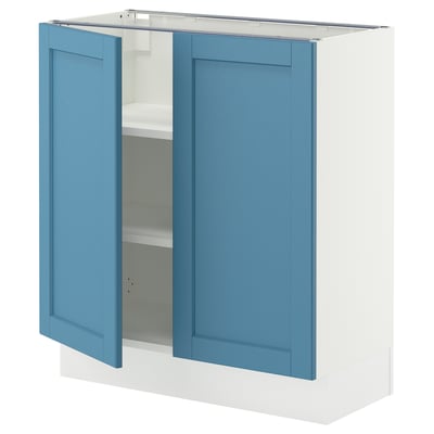 SEKTION Gabinete bajo+estantes/2 puertas, blanco/Lerhyttan azul, 30x15x30 "