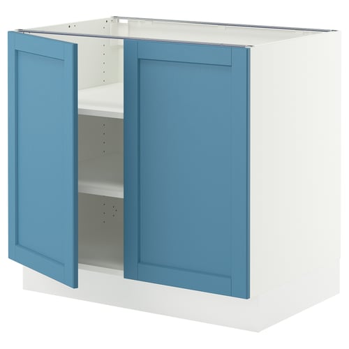 SEKTION Gabinete bajo+estantes/2 puertas, blanco/Lerhyttan azul, 36x24x30 "