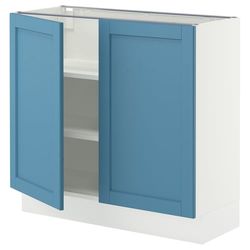 SEKTION Gabinete bajo+estantes/2 puertas, blanco/Lerhyttan azul, 36x15x30 "