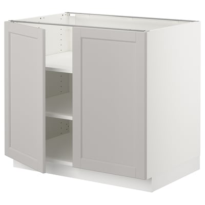 SEKTION Gabinete bajo+estantes/2 puertas, blanco/Lerhyttan gris claro, 36x24x30 "