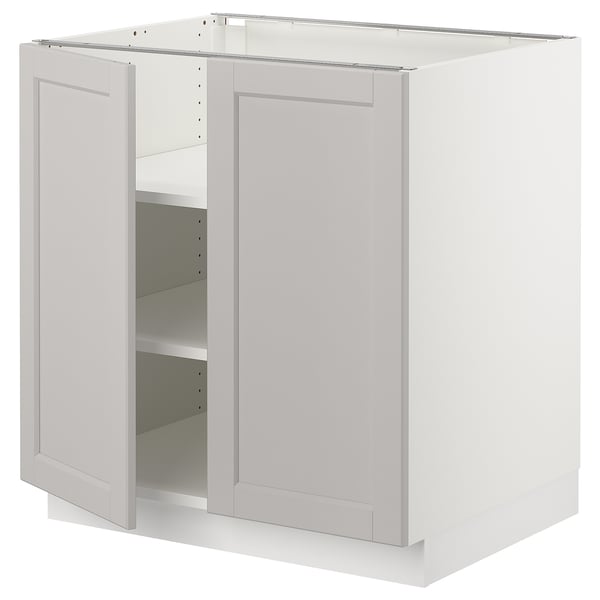 SEKTION Gabinete bajo+estantes/2 puertas, blanco/Lerhyttan gris claro, 30x24x30 "