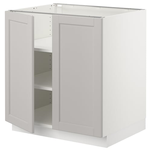 SEKTION Gabinete bajo+estantes/2 puertas, blanco/Lerhyttan gris claro, 30x24x30 "