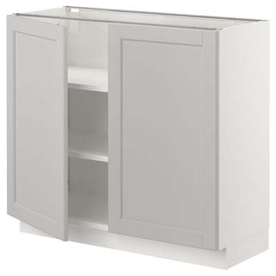 SEKTION Gabinete bajo+estantes/2 puertas, blanco/Lerhyttan gris claro, 36x15x30 "
