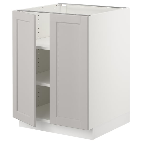 SEKTION Gabinete bajo+estantes/2 puertas, blanco/Lerhyttan gris claro, 24x24x30 "