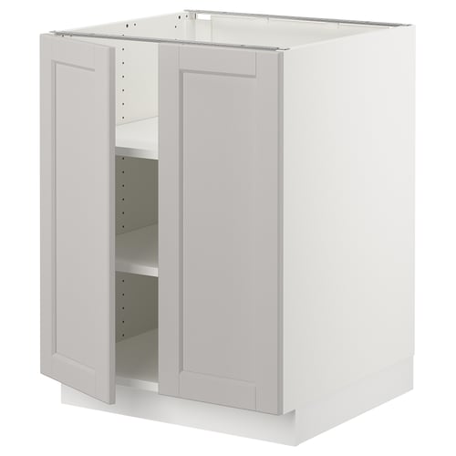 SEKTION Gabinete bajo+estantes/2 puertas, blanco/Lerhyttan gris claro, 24x24x30 "