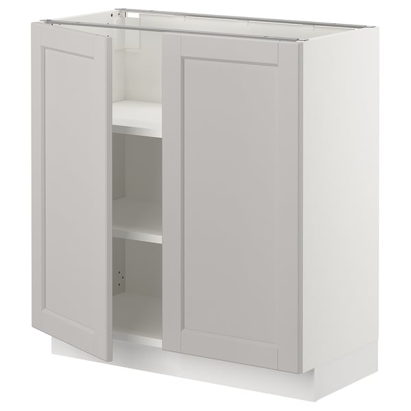 SEKTION Gabinete bajo+estantes/2 puertas, blanco/Lerhyttan gris claro, 30x15x30 "