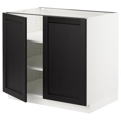 SEKTION Gabinete bajo+estantes/2 puertas, blanco/Lerhyttan teñido en negro, 36x24x30 "