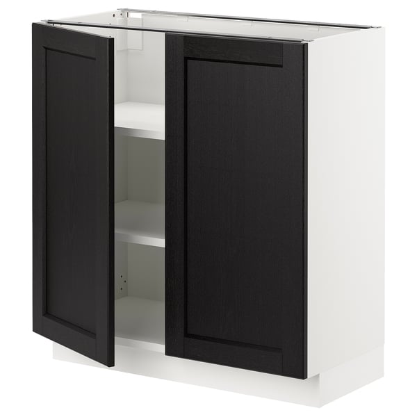 SEKTION Gabinete bajo+estantes/2 puertas, blanco/Lerhyttan teñido en negro, 30x15x30 "