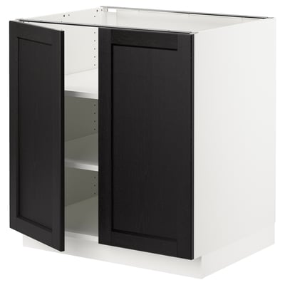 SEKTION Gabinete bajo+estantes/2 puertas, blanco/Lerhyttan teñido en negro, 30x24x30 "