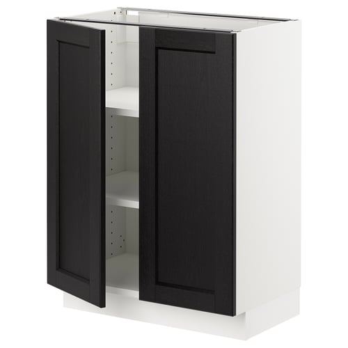 SEKTION Gabinete bajo+estantes/2 puertas, blanco/Lerhyttan teñido en negro, 24x15x30 "