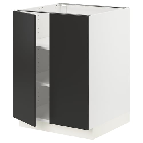 SEKTION Gabinete bajo+estantes/2 puertas, blanco/Nickebo antracita mate, 24x24x30 "