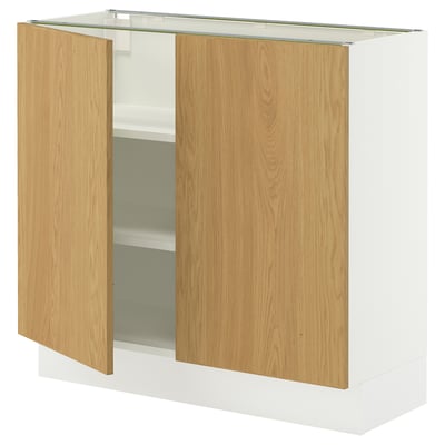 SEKTION Gabinete bajo+estantes/2 puertas, blanco/Sinarp chapa de roble, 36x15x30 "