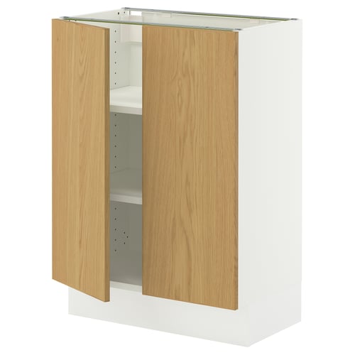 SEKTION Gabinete bajo+estantes/2 puertas, blanco/Sinarp chapa de roble, 24x15x30 "