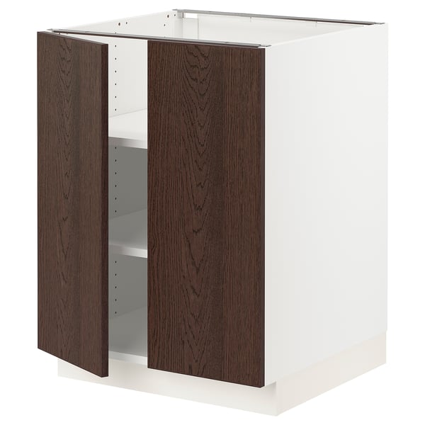 SEKTION Gabinete bajo+estantes/2 puertas, blanco/Sinarp marrón, 24x24x30 "