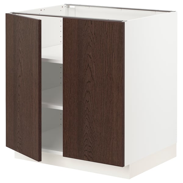SEKTION Gabinete bajo+estantes/2 puertas, blanco/Sinarp marrón, 30x24x30 "