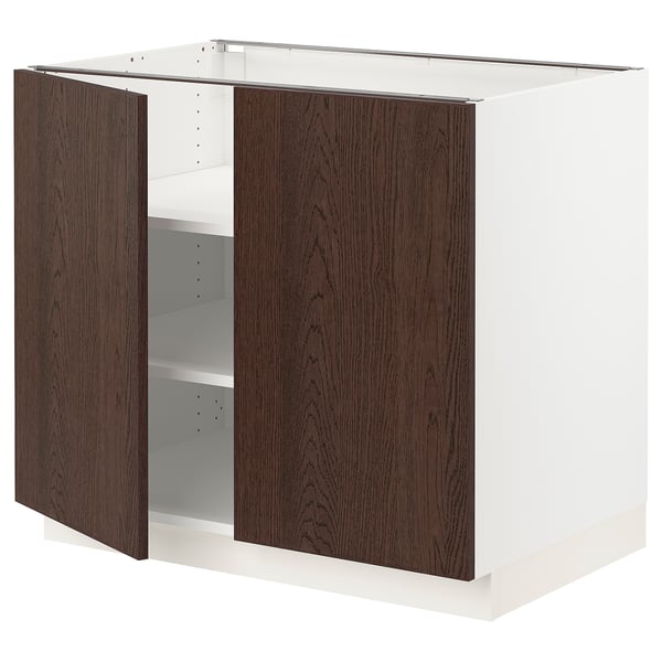 SEKTION Gabinete bajo+estantes/2 puertas, blanco/Sinarp marrón, 36x24x30 "