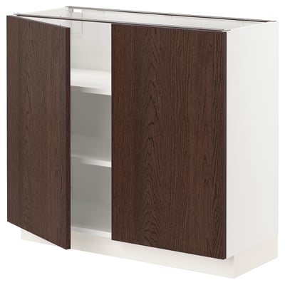 SEKTION Gabinete bajo+estantes/2 puertas, blanco/Sinarp marrón, 36x15x30 "