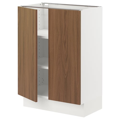 SEKTION Gabinete bajo+estantes/2 puertas, blanco/Tistorp efecto nogal marrón, 24x15x30 "