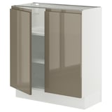SEKTION Gabinete bajo+estantes/2 puertas, blanco/Voxtorp marrón grisáceo oscuro alto brillo, 30x15x30 "