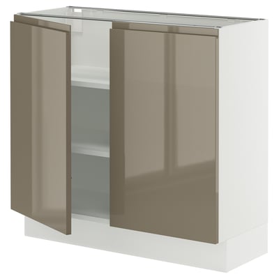 SEKTION Gabinete bajo+estantes/2 puertas, blanco/Voxtorp marrón grisáceo oscuro alto brillo, 36x15x30 "