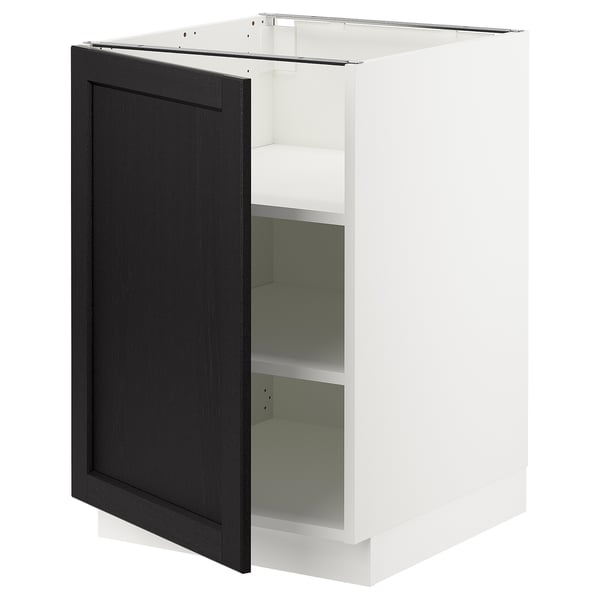 SEKTION Gabinete bajo+estantes, blanco/Lerhyttan teñido en negro, 21x24x30 "