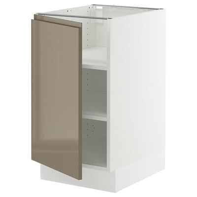 SEKTION Gabinete bajo+estantes, blanco/Voxtorp marrón grisáceo oscuro alto brillo, 18x24x30 "