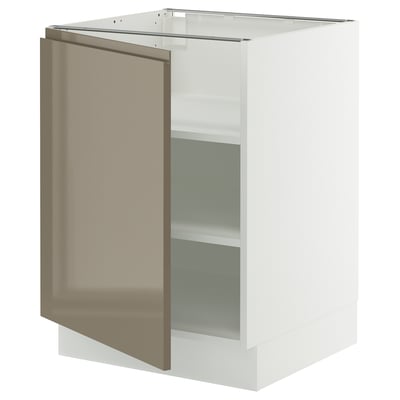 SEKTION Gabinete bajo+estantes, blanco/Voxtorp marrón grisáceo oscuro alto brillo, 24x24x30 "