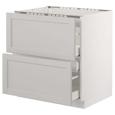 SEKTION Gabinete bajo estufa 2frentes/3cjn, blanco Maximera/Lerhyttan gris claro, 30x24x30 "
